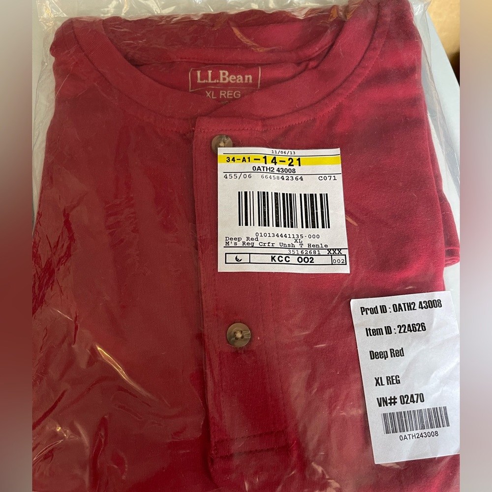 LL bean red Henley size Xl